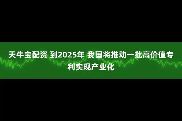 天牛宝配资 到2025年 我国将推动一批高价值专利实现产业化