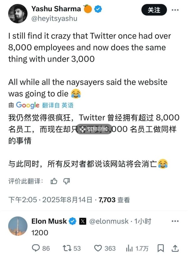 乐配资 马斯克回复网友：X目前员工只剩1200人，收购之初接近8000